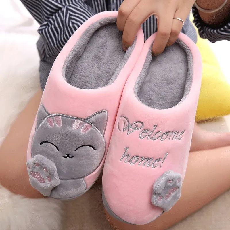 Women & Men Winter Cat Slippers Non-Slip Plush by HitMyNeed