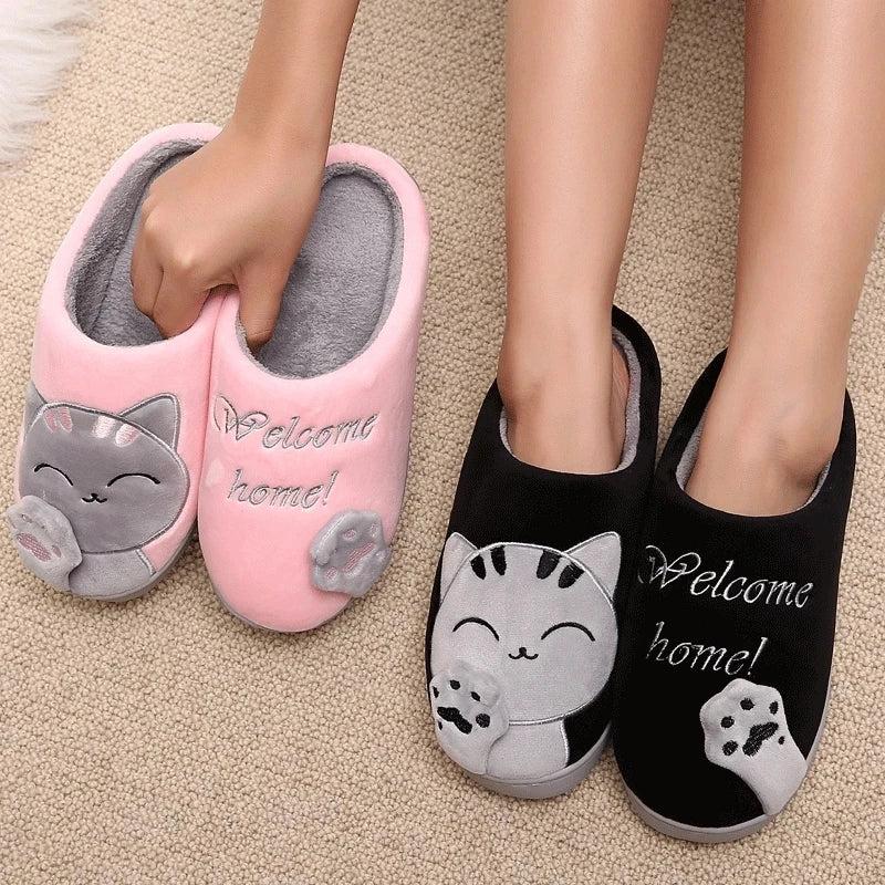 Women & Men Winter Cat Slippers Non-Slip Plush by HitMyNeed