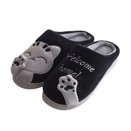 Women & Men Winter Cat Slippers Non-Slip Plush black 7-5-8-5cn38-39 by HitMyNeed