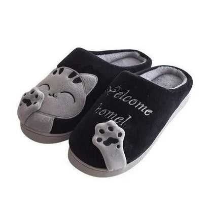 Women & Men Winter Cat Slippers Non-Slip Plush black 7-5-8-5cn38-39 by HitMyNeed