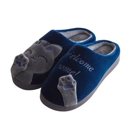 Women & Men Winter Cat Slippers Non-Slip Plush blue 10-10-5cn42-43 by HitMyNeed