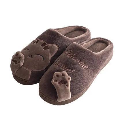 Women & Men Winter Cat Slippers Non-Slip Plush brown-man 9-9-5cn40-41 by HitMyNeed