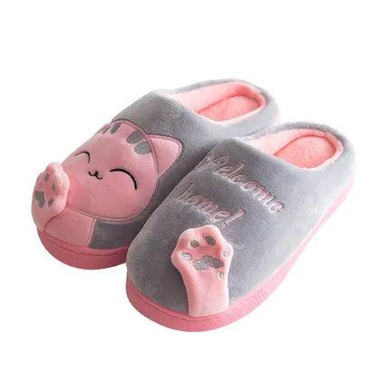 Women & Men Winter Cat Slippers Non-Slip Plush gray-woman 6-6-5cn36-37 by HitMyNeed