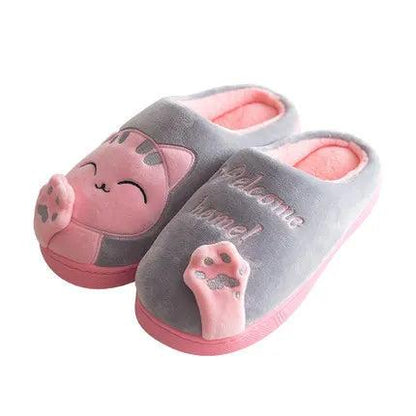 Women & Men Winter Cat Slippers Non-Slip Plush gray-woman 6-6-5cn36-37 by HitMyNeed