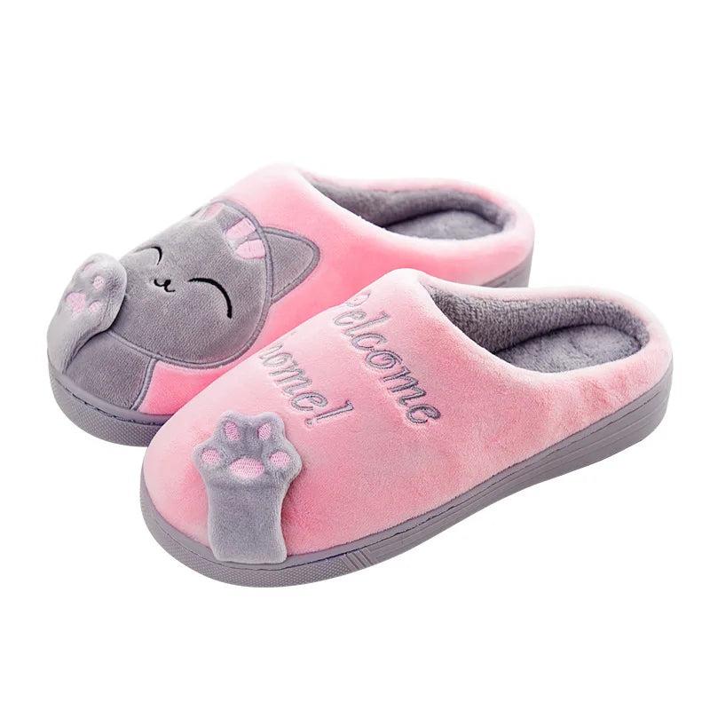 Women & Men Winter Cat Slippers Non-Slip Plush pink-woman 9-9-5cn40-41 by HitMyNeed