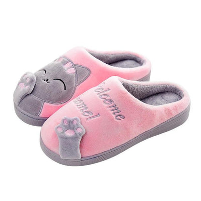Women & Men Winter Cat Slippers Non-Slip Plush pink-woman 9-9-5cn40-41 by HitMyNeed