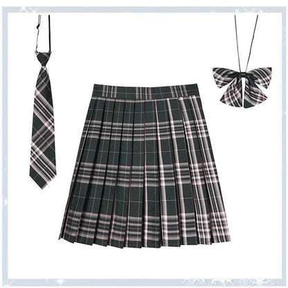 Women Plaid Pleated Mini Skirt with Necktie XXS-5XL 21 5xl by HitMyNeed