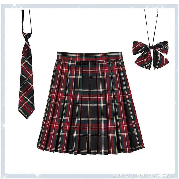 Women Plaid Pleated Mini Skirt with Necktie XXS-5XL 24 xxs by HitMyNeed