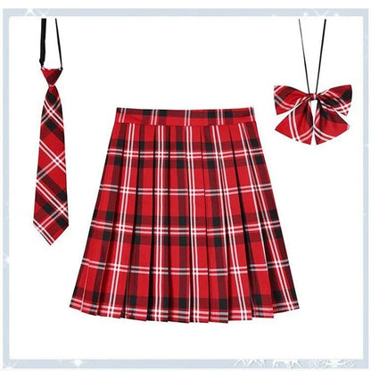 Women Plaid Pleated Mini Skirt with Necktie XXS-5XL 25 xxs by HitMyNeed