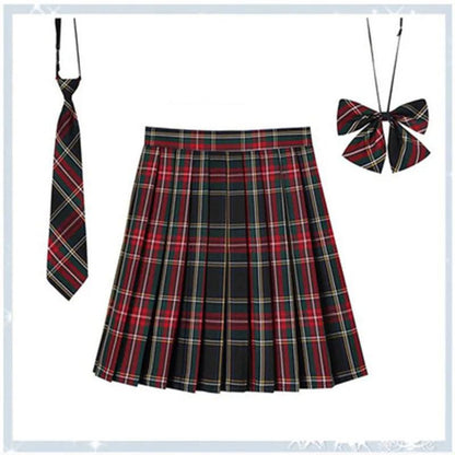 Women Plaid Pleated Mini Skirt with Necktie XXS-5XL 26 xxs by HitMyNeed
