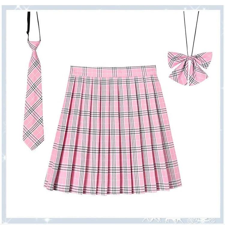 Women Plaid Pleated Mini Skirt with Necktie XXS-5XL 3 xs by HitMyNeed
