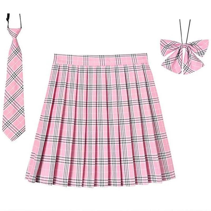 Women Plaid Pleated Mini Skirt with Necktie XXS-5XL by HitMyNeed