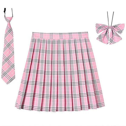 Women Plaid Pleated Mini Skirt with Necktie XXS-5XL by HitMyNeed