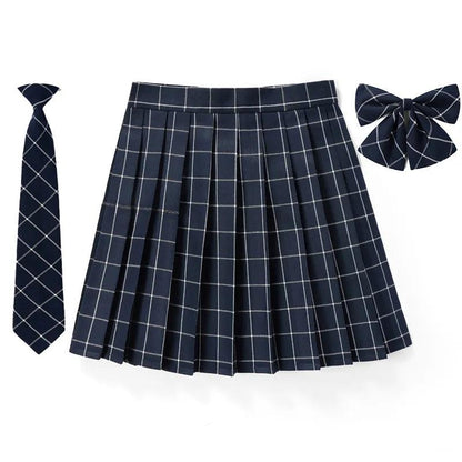 Women Plaid Pleated Mini Skirt with Necktie XXS-5XL by HitMyNeed