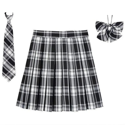 Women Plaid Pleated Mini Skirt with Necktie XXS-5XL by HitMyNeed