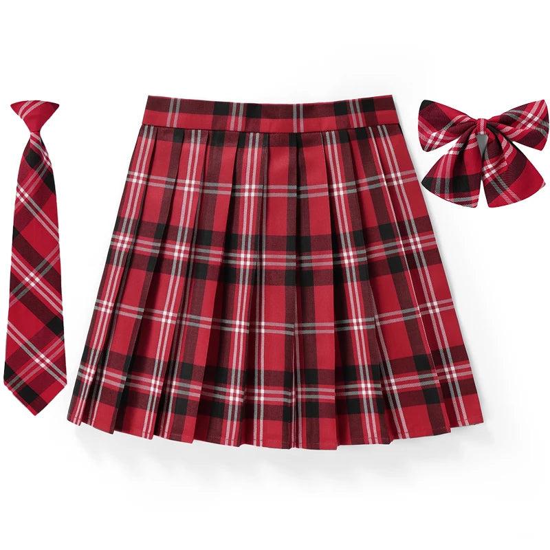 Women Plaid Pleated Mini Skirt with Necktie XXS-5XL by HitMyNeed