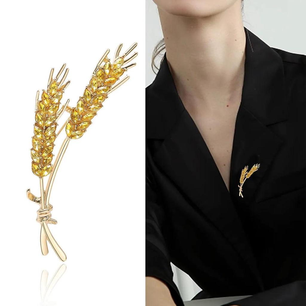 Women's 3-Color Rhinestone Wheat Brooch Lapel Pin by HitMyNeed