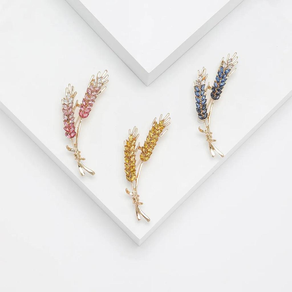 Women's 3-Color Rhinestone Wheat Brooch Lapel Pin by HitMyNeed