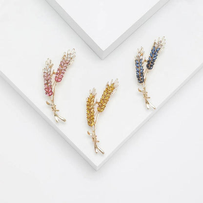 Women's 3-Color Rhinestone Wheat Brooch Lapel Pin by HitMyNeed