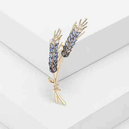 Women's 3-Color Rhinestone Wheat Brooch Lapel Pin rd3629bu by HitMyNeed