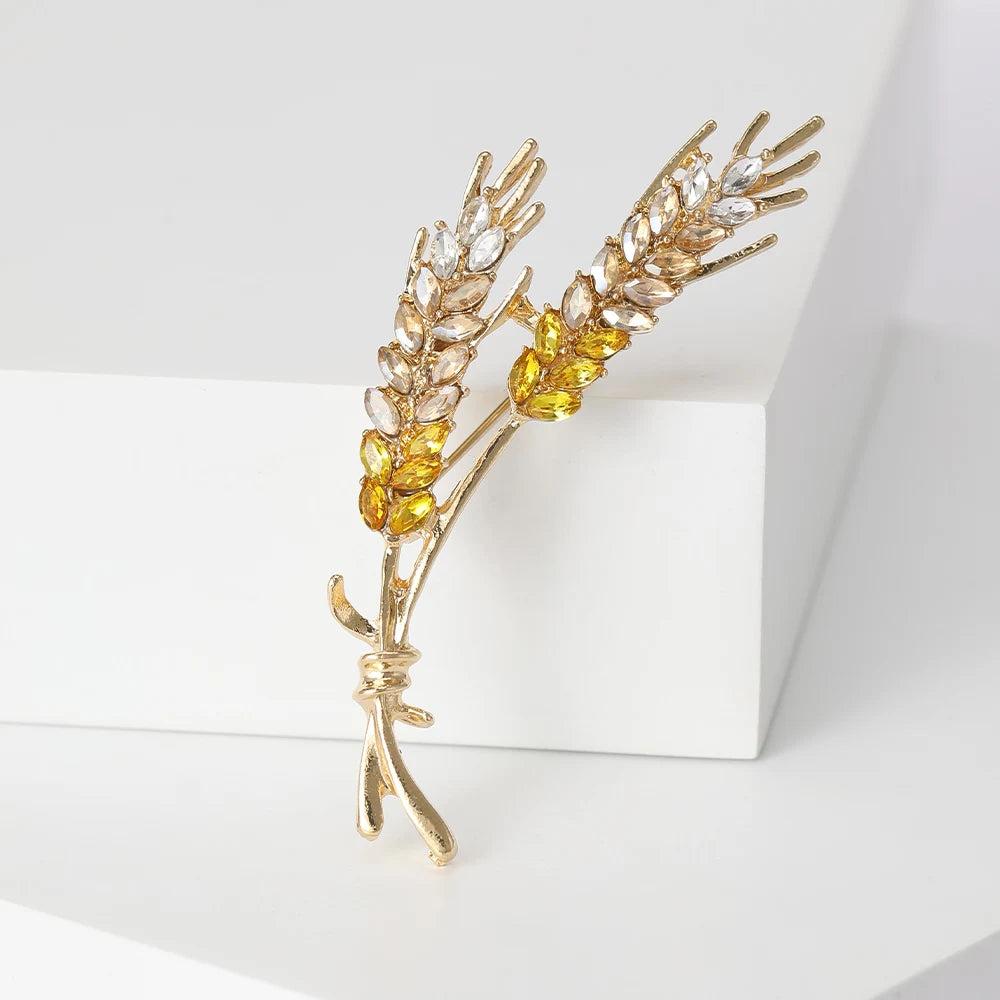 Women's 3-Color Rhinestone Wheat Brooch Lapel Pin rd3629wy by HitMyNeed