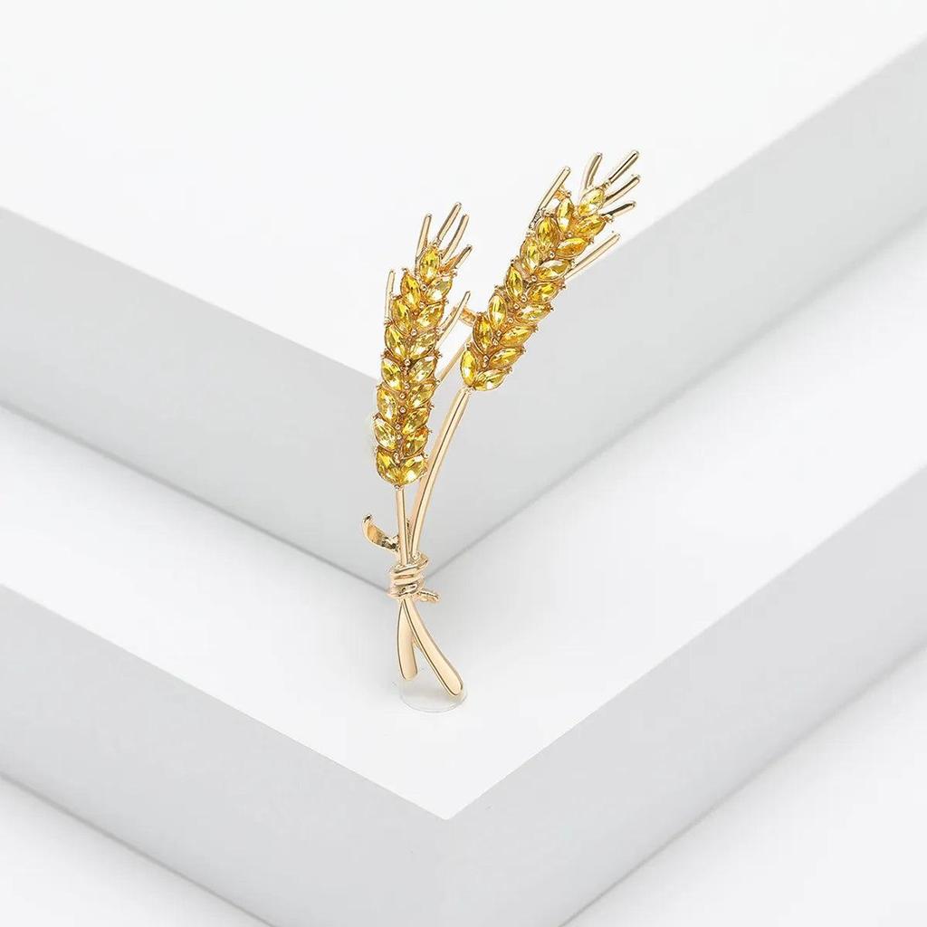 Women's 3-Color Rhinestone Wheat Brooch Lapel Pin rd3629ye by HitMyNeed
