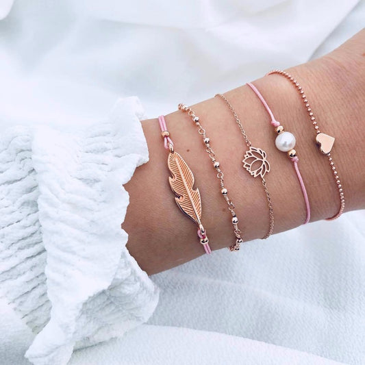 Women's 5‑Strand Boho Bracelet Gift Set, Pink & Gold by HitMyNeed