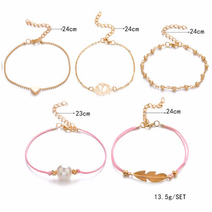 Women's 5‑Strand Boho Bracelet Gift Set, Pink & Gold by HitMyNeed