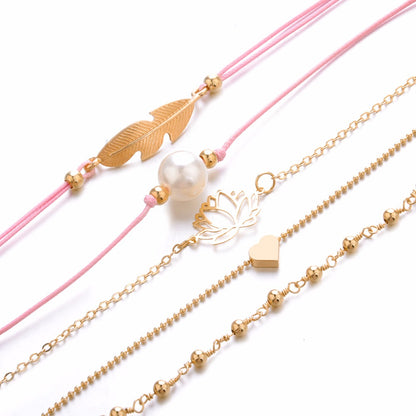 Women's 5‑Strand Boho Bracelet Gift Set, Pink & Gold by HitMyNeed
