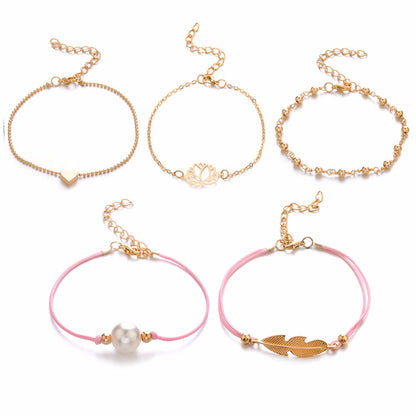Women's 5‑Strand Boho Bracelet Gift Set, Pink & Gold by HitMyNeed