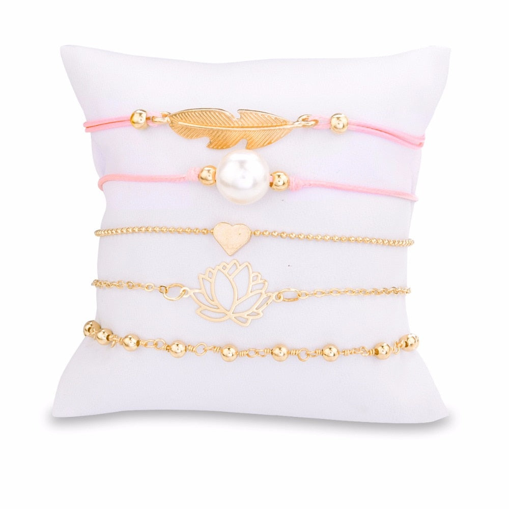 Women's 5‑Strand Boho Bracelet Gift Set, Pink & Gold by HitMyNeed