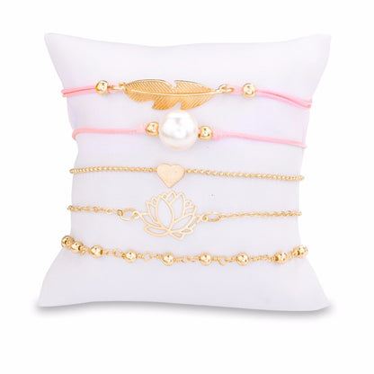 Women's 5‑Strand Boho Bracelet Gift Set, Pink & Gold by HitMyNeed