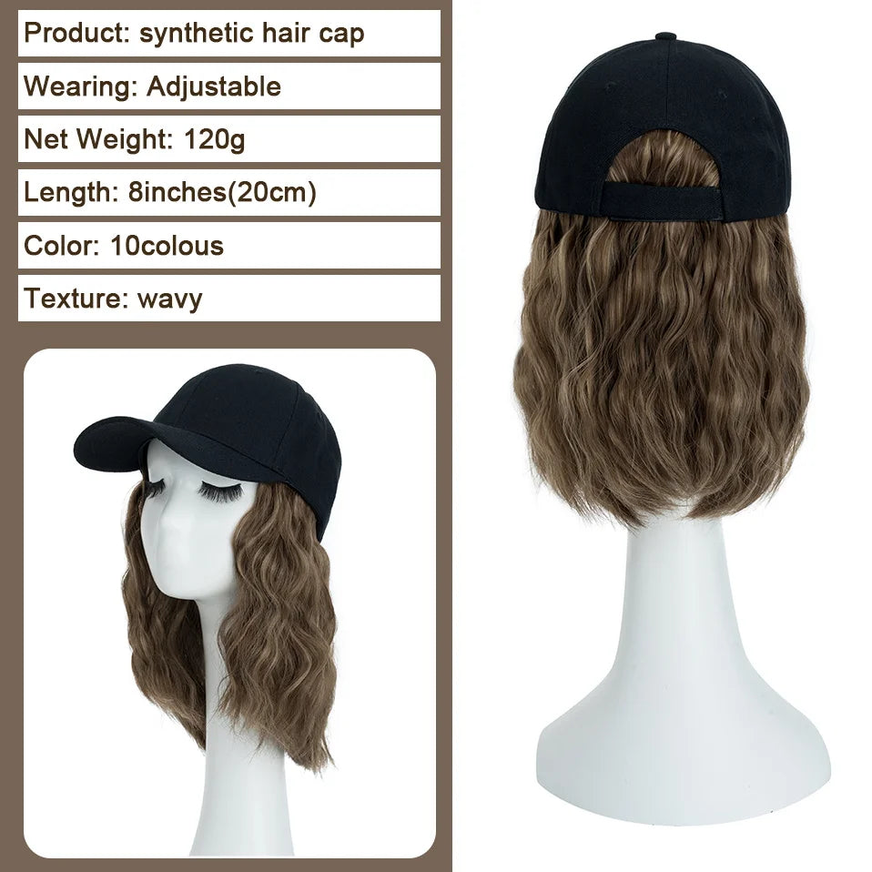 Women's 8" Wavy Baseball Cap Wig - Brown Synthetic by HitMyNeed