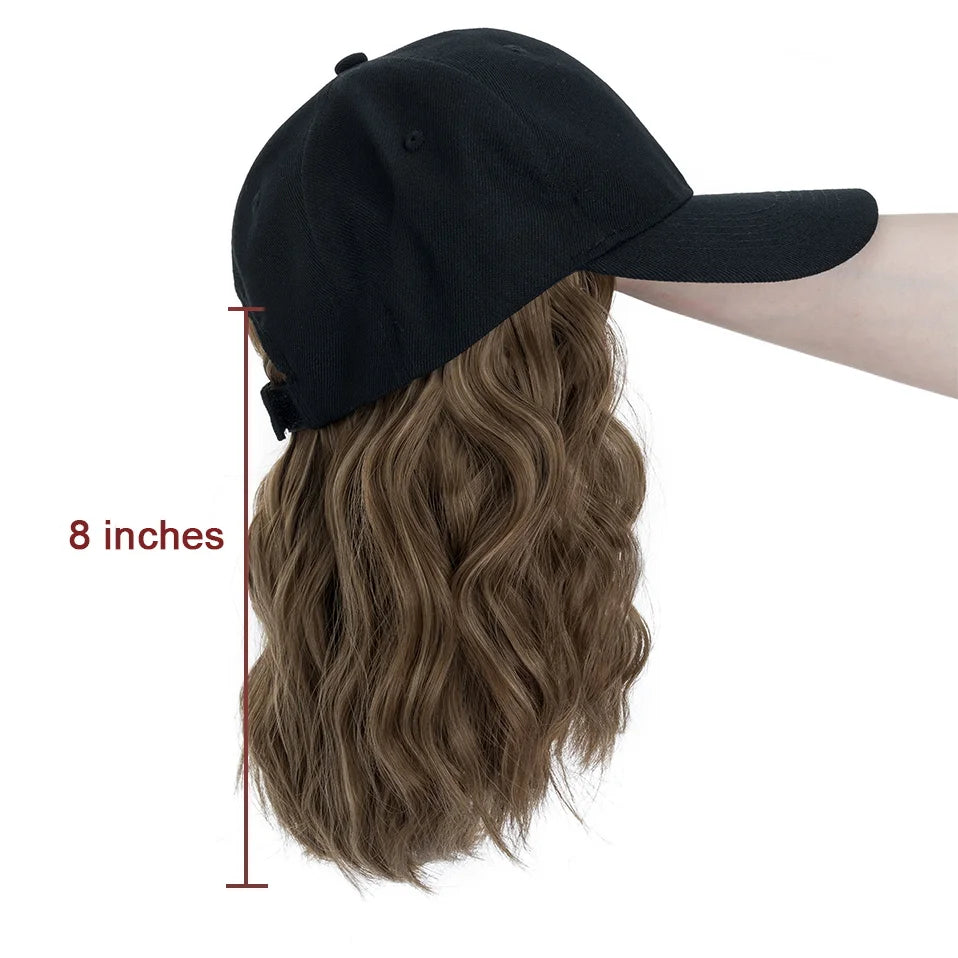 Women's 8" Wavy Baseball Cap Wig - Brown Synthetic by HitMyNeed
