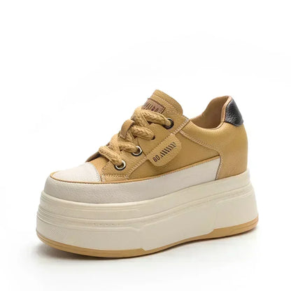 Women's 9cm Suede Platform Wedge Skate Shoes yellow-no-plush 37.0 by HitMyNeed