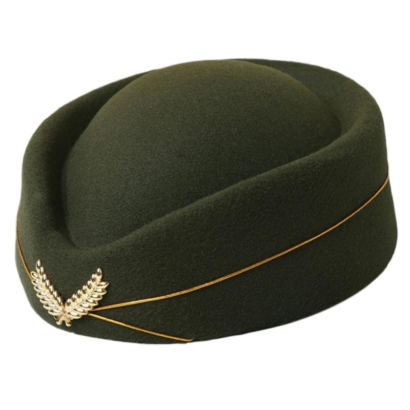 Women's Air Hostess Beret Uniform Costume Hat army-green by HitMyNeed