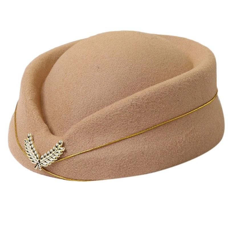 Women's Air Hostess Beret Uniform Costume Hat beige by HitMyNeed