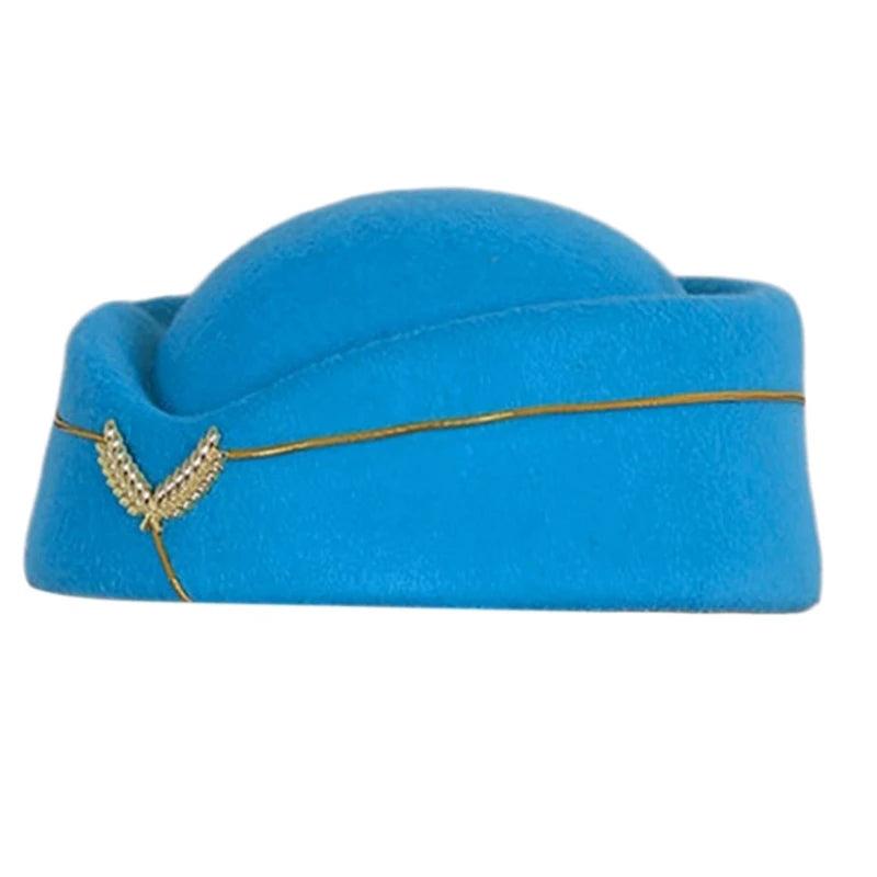 Women's Air Hostess Beret Uniform Costume Hat lake-blue by HitMyNeed