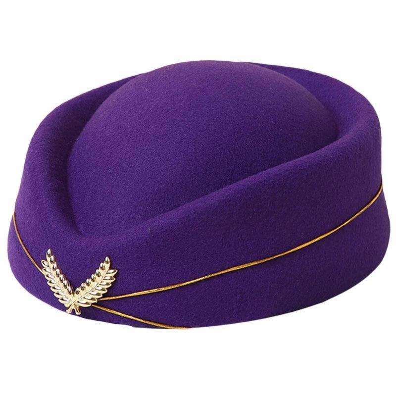 Women's Air Hostess Beret Uniform Costume Hat purple by HitMyNeed