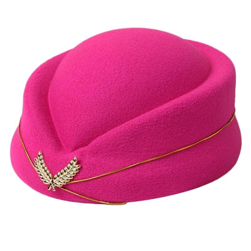 Women's Air Hostess Beret Uniform Costume Hat rose-red by HitMyNeed