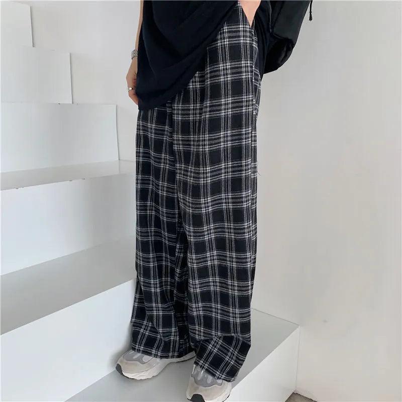 Women's Black and White Plaid Wide Leg Pants by HitMyNeed