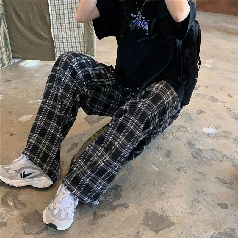 Women's Black and White Plaid Wide Leg Pants by HitMyNeed