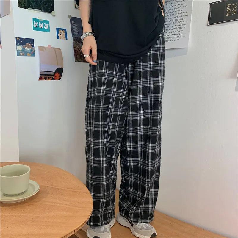 Women's Black and White Plaid Wide Leg Pants by HitMyNeed