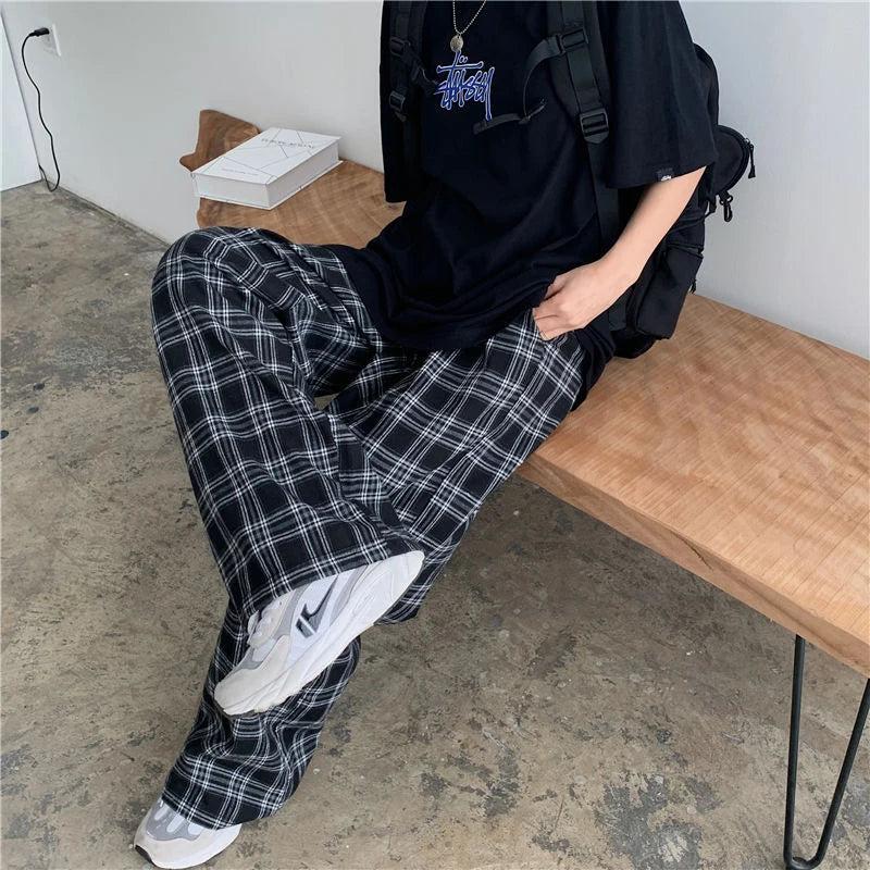 Women's Black and White Plaid Wide Leg Pants by HitMyNeed