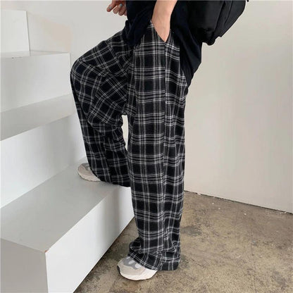 Women's Black and White Plaid Wide Leg Pants m by HitMyNeed