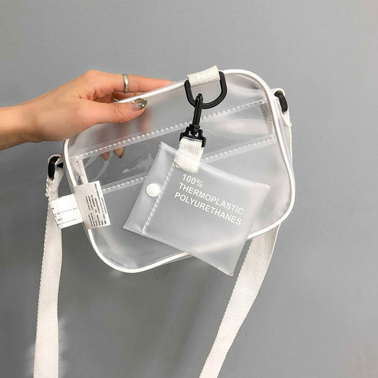 Women's Clear Crossbody Bag with White Strap by HitMyNeed