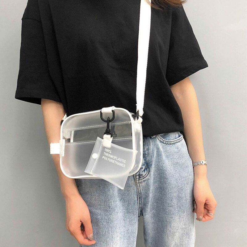 Women's Clear Crossbody Bag with White Strap by HitMyNeed