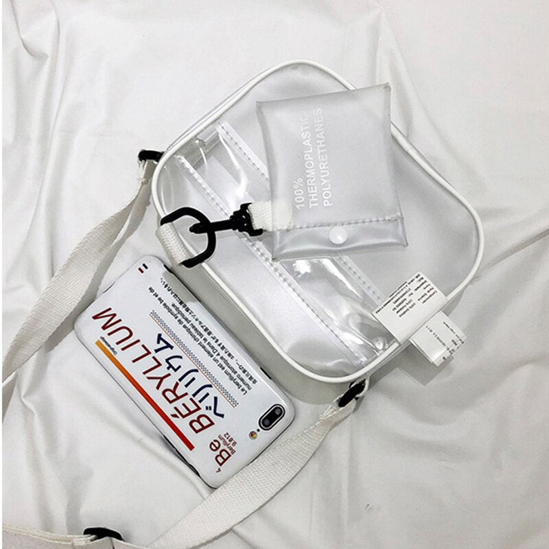 Women's Clear Crossbody Bag with White Strap by HitMyNeed