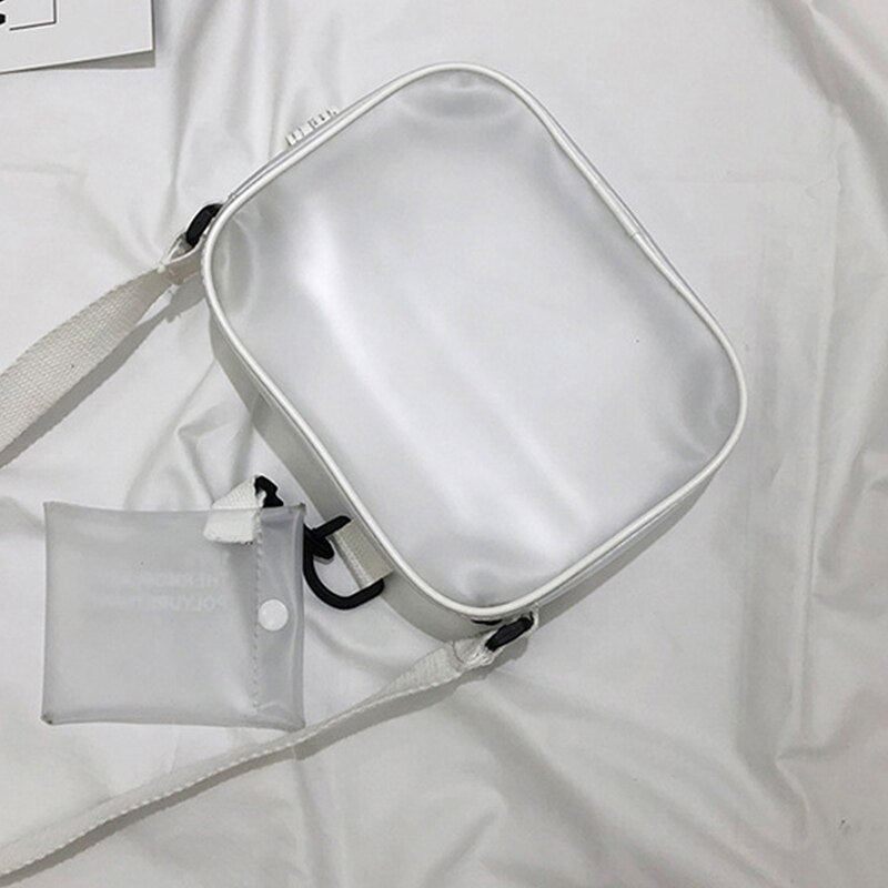 Women's Clear Crossbody Bag with White Strap by HitMyNeed