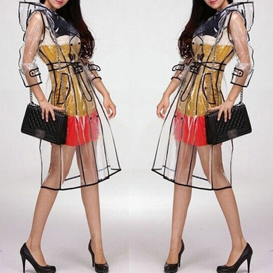 Women's Clear Hooded Raincoat with Belt by HitMyNeed